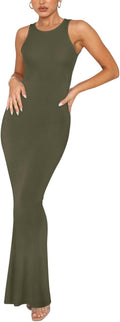 REORIA Women's Halter Neck Ribbed Bodycon Maxi Dress - Flattering Fit