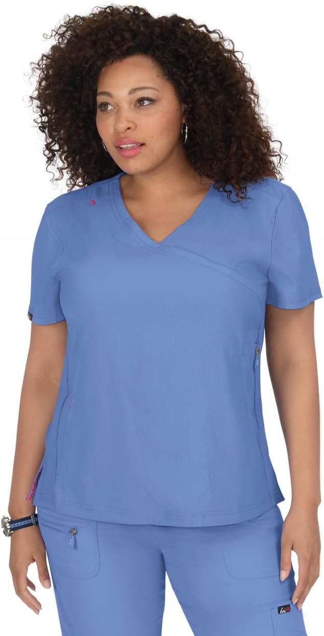 KOI Lite Women's Philosophy Mock Wrap Scrub Top with Zipper
