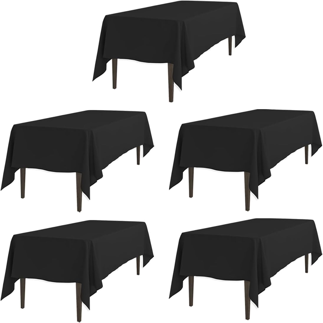 LTC LINENS 5 Pack Black Rectangular Tablecloths for Events