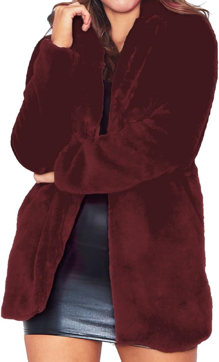 TOPONSKY Womens Winter Warm Lapel Faux Fur Coat for Style