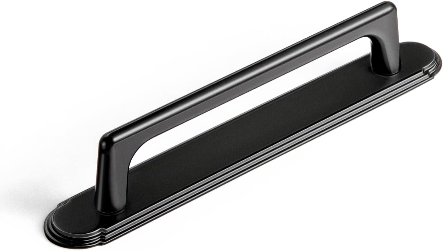 Goo-Ki Matt Black Cabinet Pulls with Long Backplate for Drawers