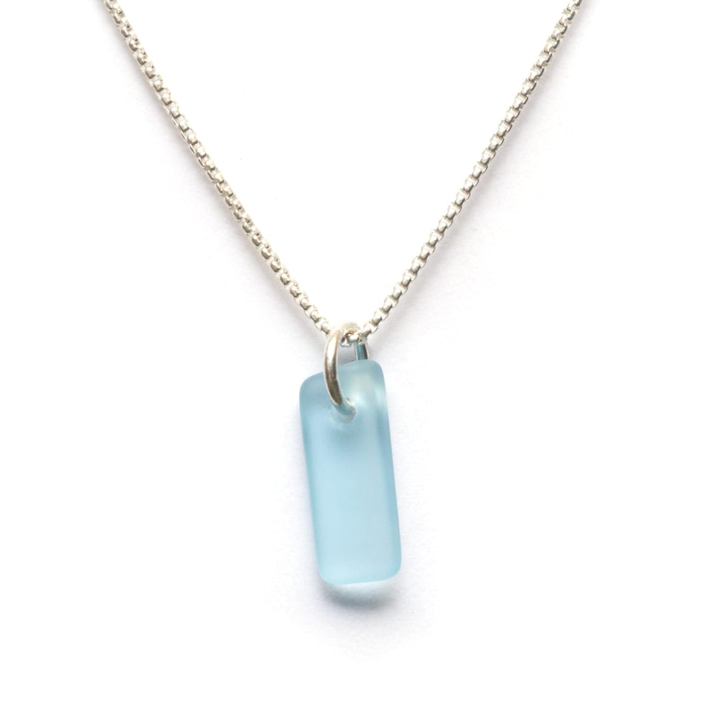 Sea Glass Murmur Pendant with Aquamarine on Box Chain