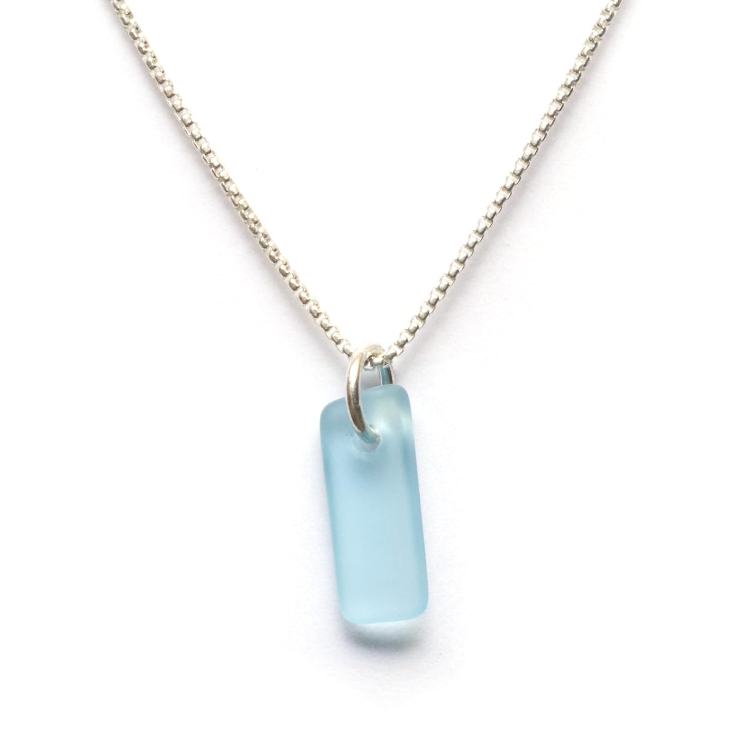 Sea Glass Murmur Pendant with Aquamarine on Box Chain