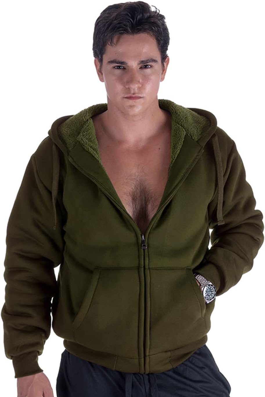 Heavyweight Sherpa Hoodies for Men - Warm Full Zip Sweatshirts