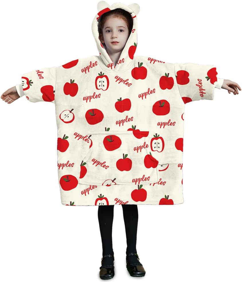THREE POODLE Wearable Blanket Hoodie for Kids, Cozy Sherpa Sweatshirt