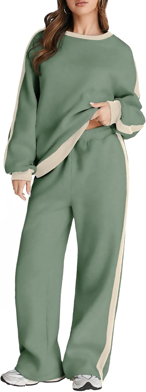 Herseas Women 2 Piece Outfits Color Block Sweatsuit for Comfort