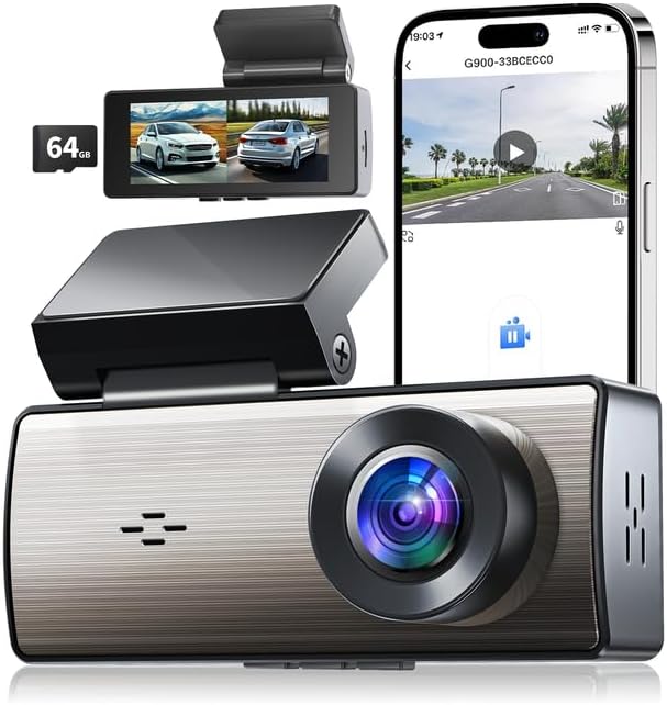 4K Front & Rear Dashcam with 64GB Card