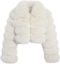 women faux fur cropped jacket - fluffy puffer zip up winter coat