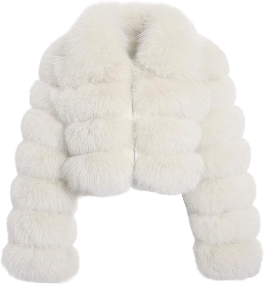 Fluffy Faux Fur Cropped Jacket for Women - Winter Warm Puffer