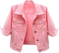Locachy Womens 3/4 Sleeve Cropped Denim Jacket - Lightweight Style