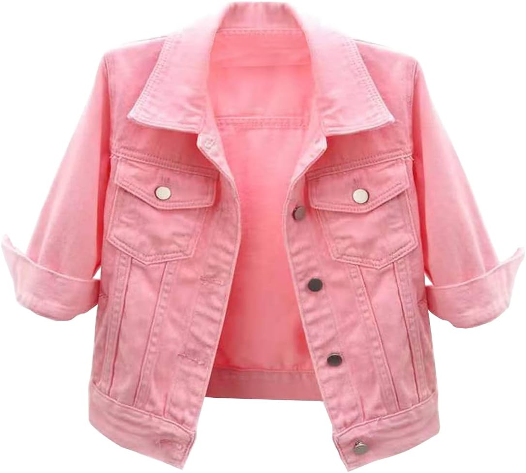 Locachy Womens 3/4 Sleeve Short Denim Jacket for Casual Style