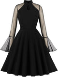 Women's Vintage Black Sheer Mesh 1950s A-Line Swing Dress - Retro