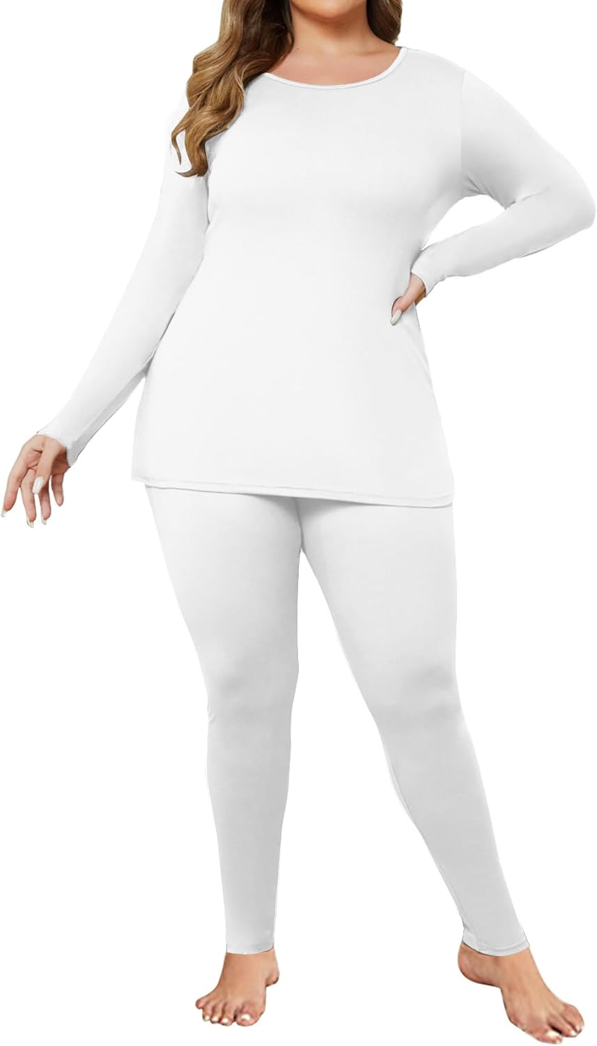 Ekouaer Women Plus Size Thermal Underwear Set for Comfort