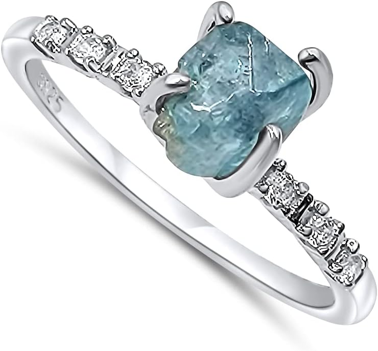 Real Raw Crystal Dainty Ring in White Gold for Birthstone Gifts