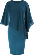 Sleeveless Cape Chiffon Overlay Pencil Dress - Flattering Cape Fit