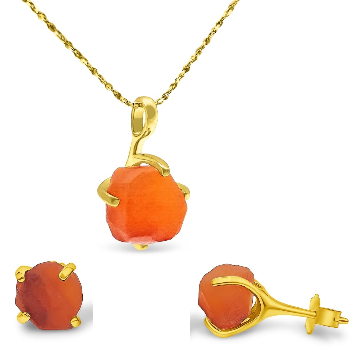 Real Raw Carnelian Jewelry Set with 925 Sterling Silver Gift