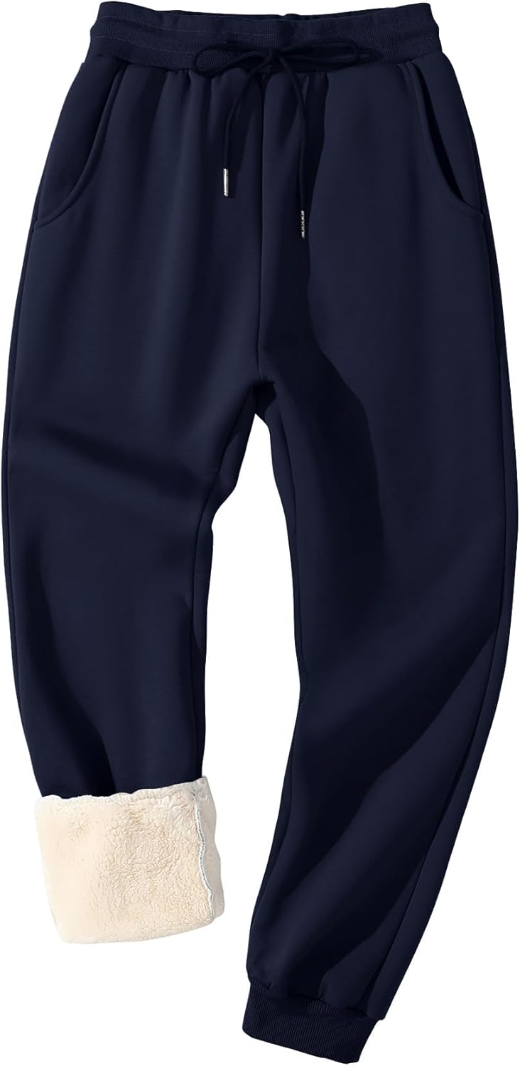 Flygo Men's Fleece Lined Sherpa Sweatpants for Winter Warmth