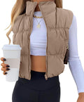 Crop Puffer Vest for Women - Lightweight Sleeveless Zip Up Warm Vest