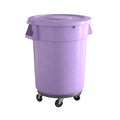 32 Gallon Purple Round Commercial Trash Can with Lid and Dolly
