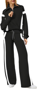Lounge Sets For Women Half Zip Sweatshirt And Wide Leg Pant - Cozy Fit