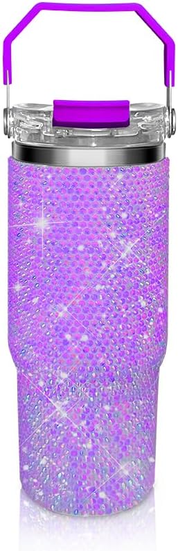 Bling Rhinestone Studded Tumbler with Handle for Women Gifts