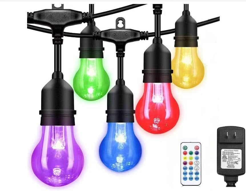 48FT RGB Outdoor String Lights with Remote for Patio Decor