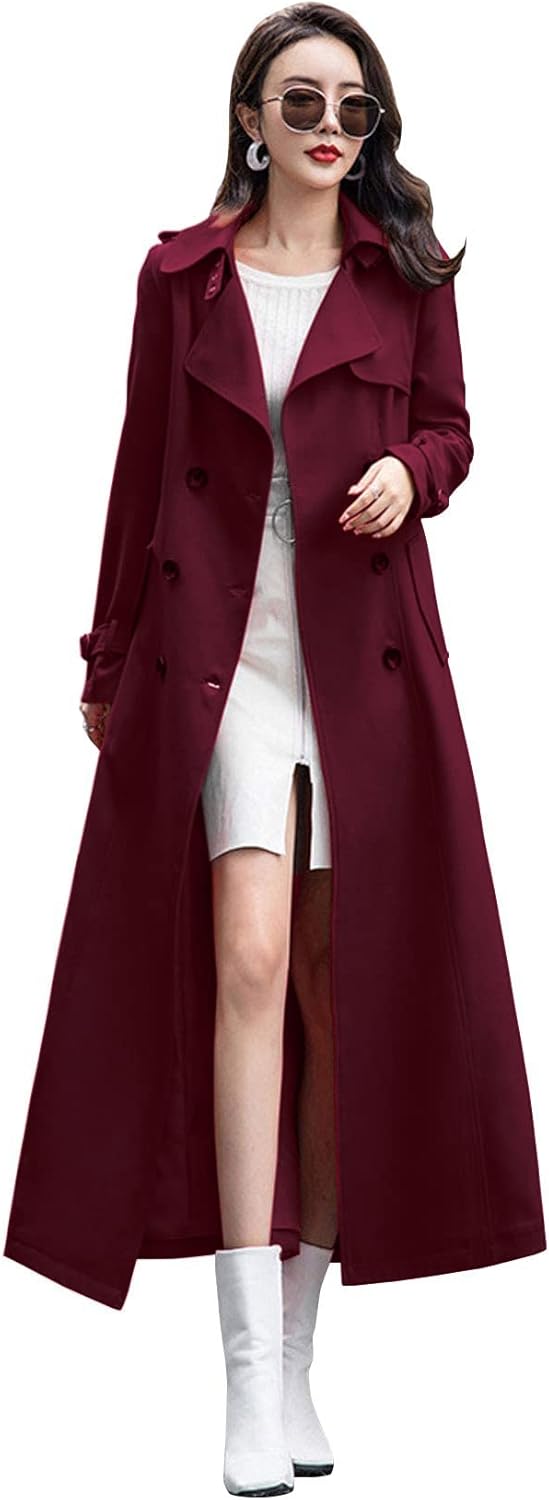 ebossy Women's Double Breasted Duster Trench Coat for Elegance