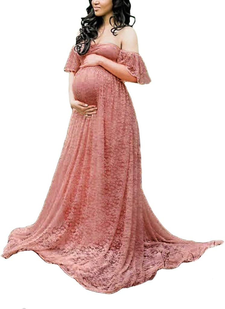 Maternity Photography Props Floral Lace Dress for Baby Shower