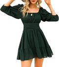 EXLURA Women's Lantern Sleeve Tie Back Ruffled Off Shoulder Mini Dress