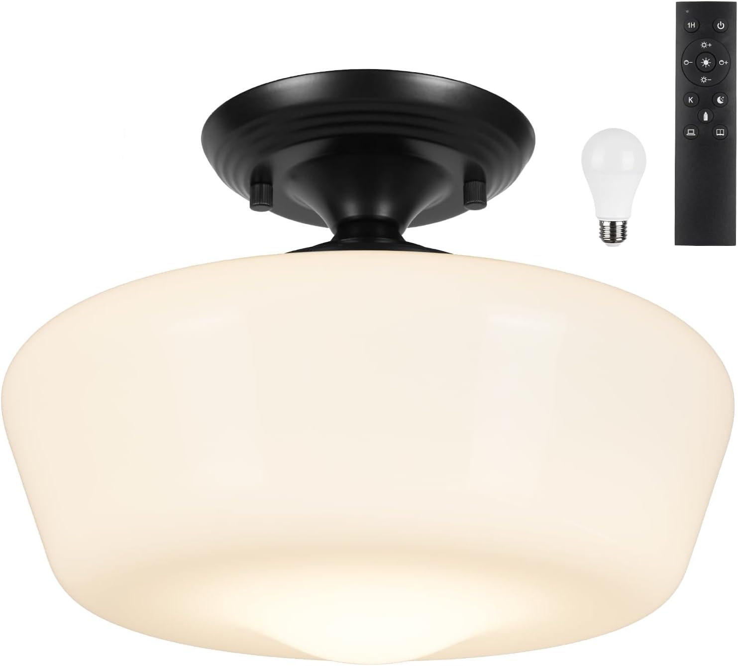 Schoolhouse Style Semi Flush Mount Ceiling Light with Remote