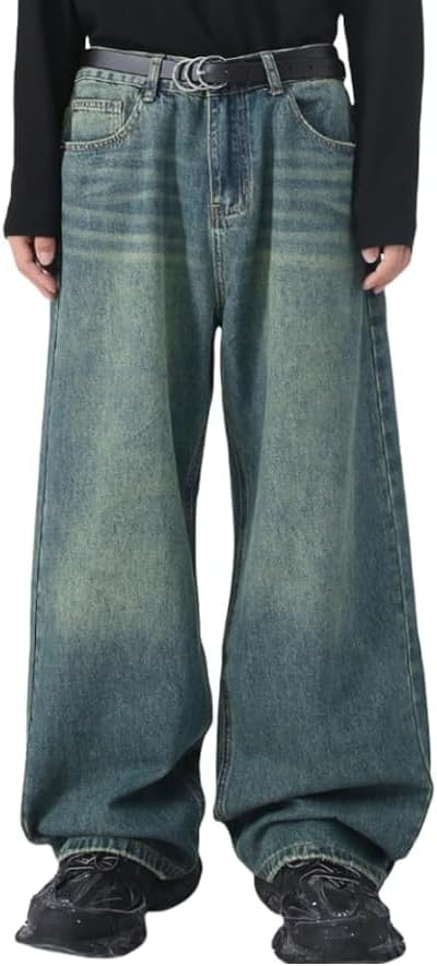 Mens Baggy Jeans Y2k Skater Vintage Casual Wide Leg Denim Pants