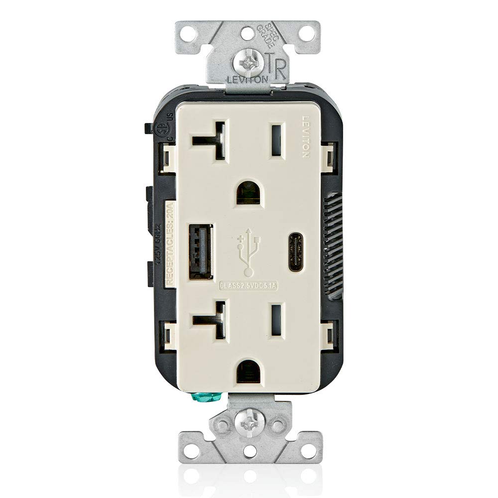 Leviton USB In-Wall Charger with 20A Outlet for Fast Charging