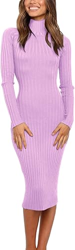 MEROKEETY Women's Ribbed Long Sleeve Sweater Dress for Style