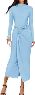 Women's Long Sleeve Bodycon Midi Dress - Mock Neck Elegant Fit