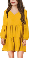 Imily Bela Girls Casual Tunic Dress V Neck Swing - Versatile Everyday