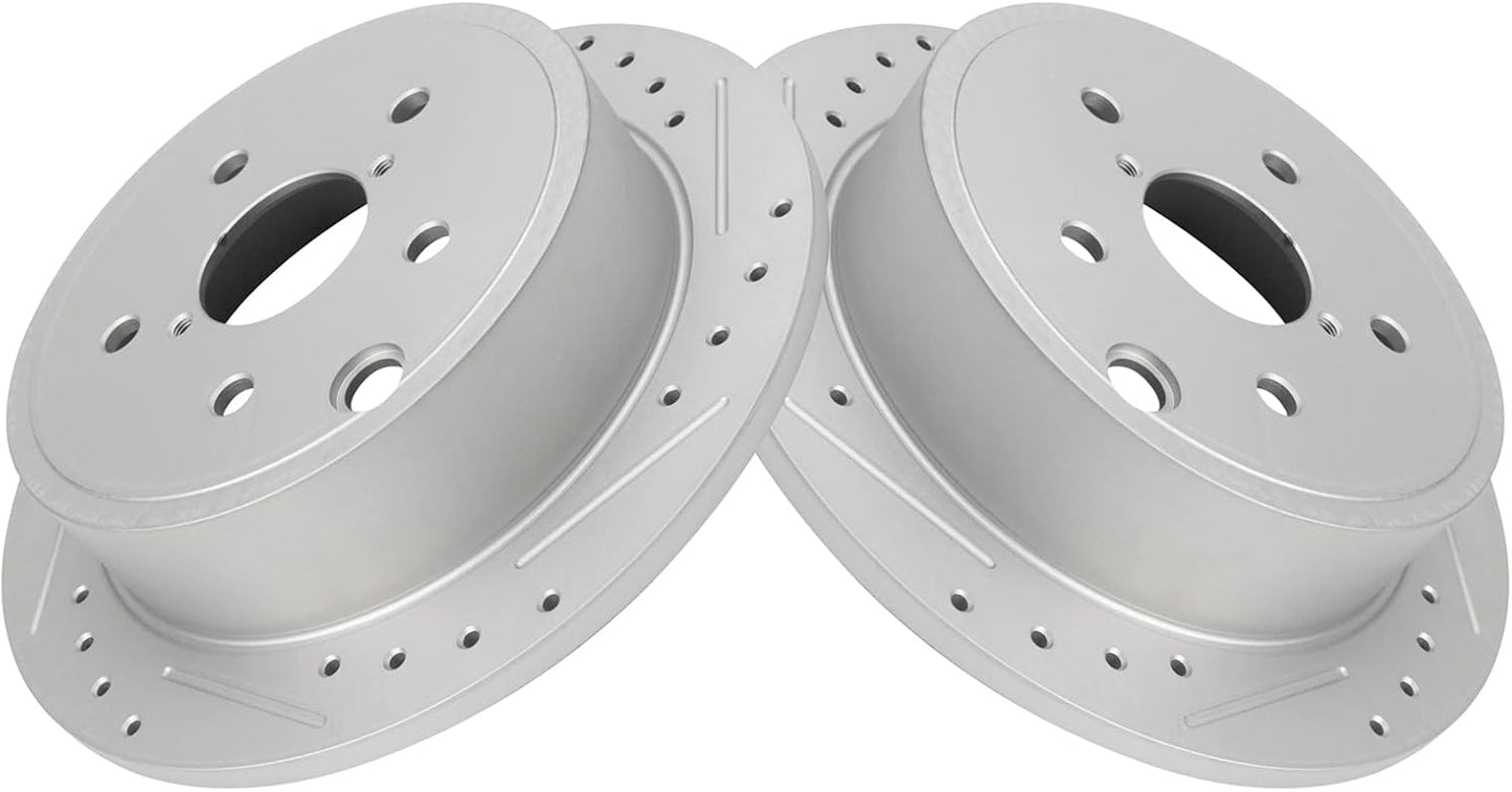 TRQ Rear Brake Rotor Set G Coated Drilled and Slotted for Subaru