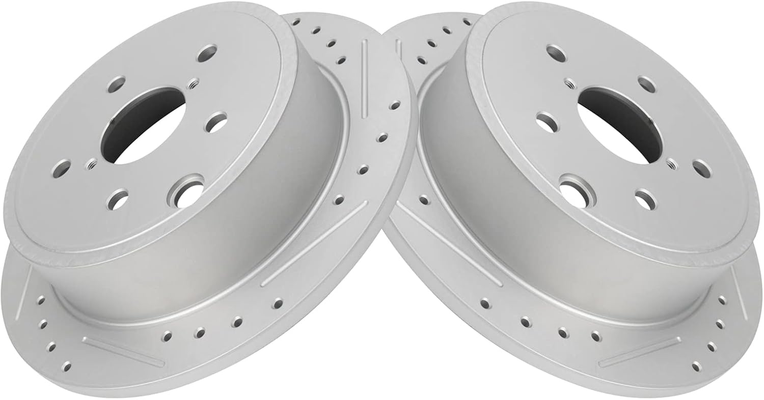 TRQ Rear Brake Rotor Set G Coated Drilled and Slotted for Subaru