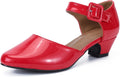 LIURUIJIA Women's Low Chunky Heel Pumps Ankle Strap - Comfortable 4cm