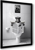 Black and White Wall Art Framed Bathroom Decor - Funny Chimpanzee on