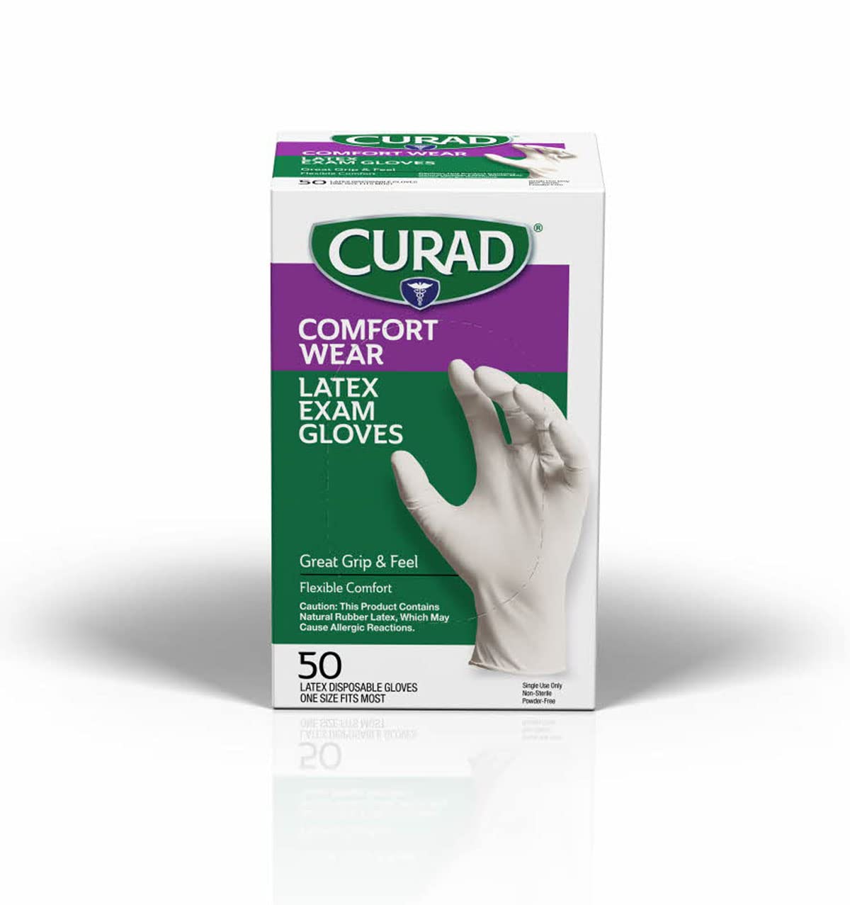 Curad Comfort Wear Latex Gloves, Powder-Free, 50 Count