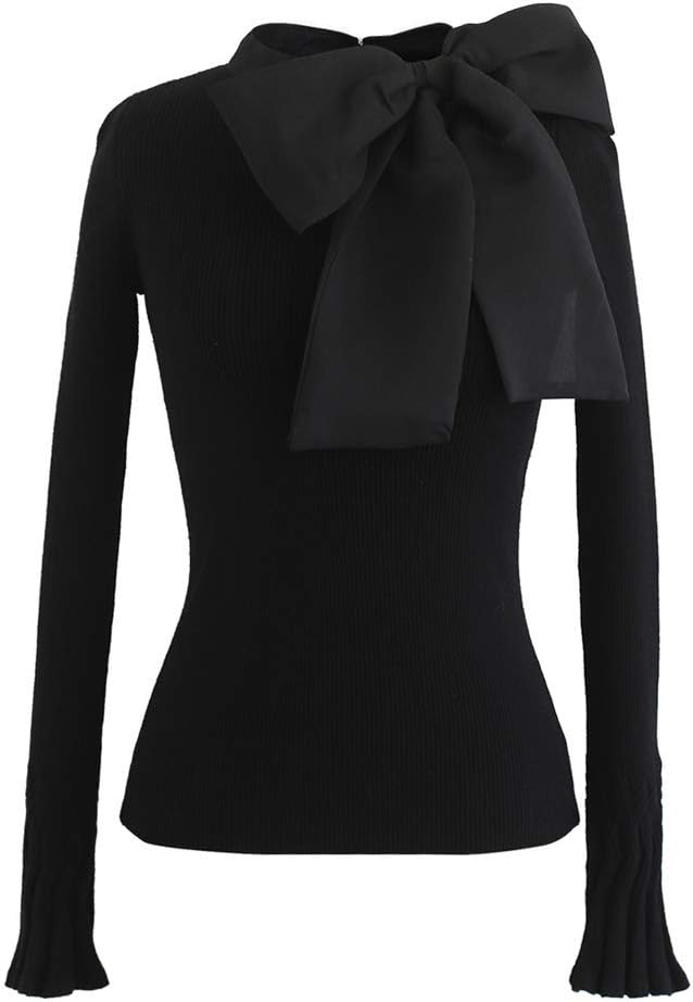 Elegant Bow Tied Long Sleeve Knit Top for Women - Chic Style