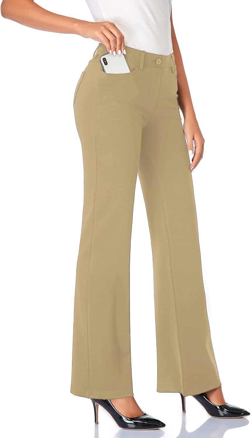 Stretchy Bootcut Dress Pants for Women with Pockets and Comfort