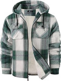 Men's Flannel Hooded Jacket with Sherpa Lining - Warm Plaid Zip-Up