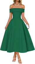 Cocktail Dresses for Women's Off Shoulder Midi Dress - Elegant Swing