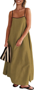 Senllen Linen Spaghetti Strap Maxi Dress - Lightweight Summer Sundress