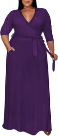Runwind Plus Size V Neck Maxi Dress for Women (Style XYRL)