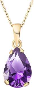 14K Gold Plated Amethyst Necklace for Women - Dainty Teardrop