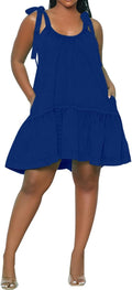 Women Denim Cami Dress Tie Shoulder Ruffle Hem Babydoll Sundress Neck