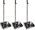 Stainless Steel Dustpan with Handle 3 Pack - Upright Heavy Duty Dust