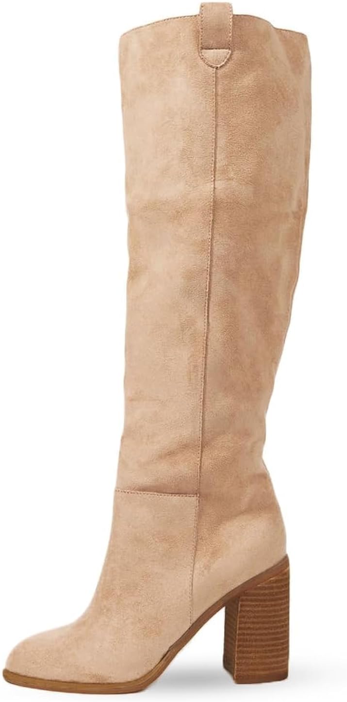 Erocalli Suede Knee-High Boots for Women with Chunky Heels